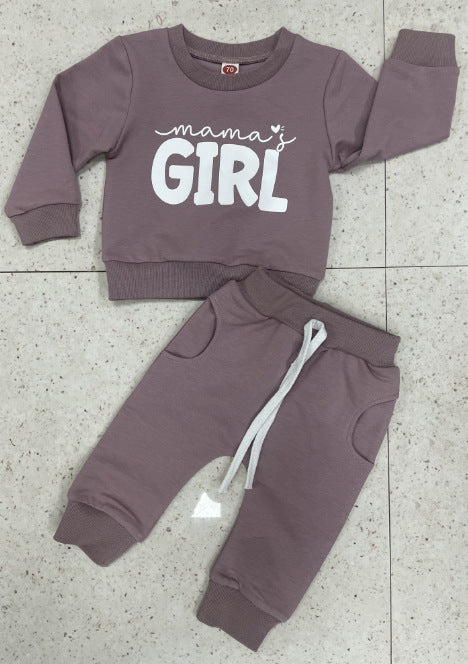 Letter Floral Print Long Sleeve Pullover Set