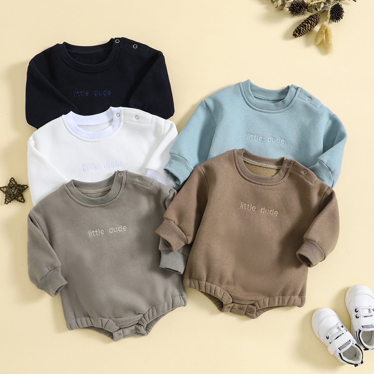 Infant Jumpsuit Solid Color Loose Long Sleeves Onesie