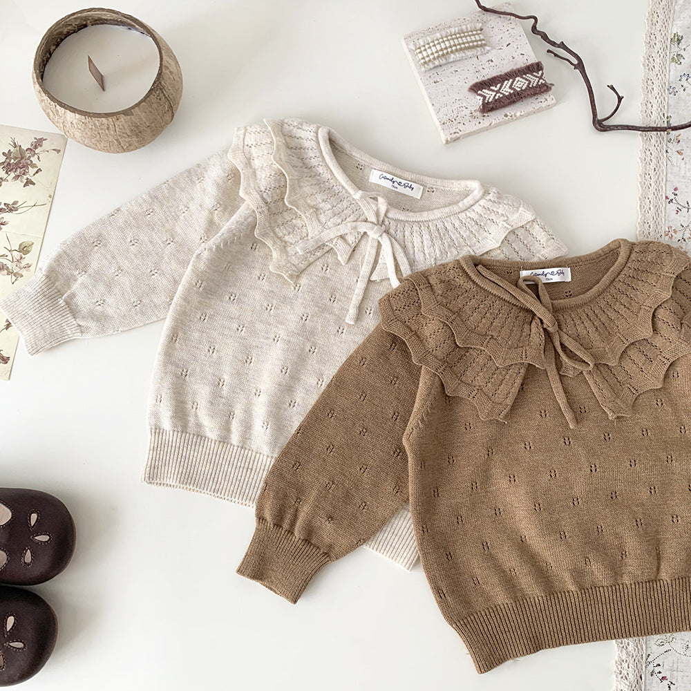 Baby Girls' Pullover Double-layer Ruffled Collar Sweater