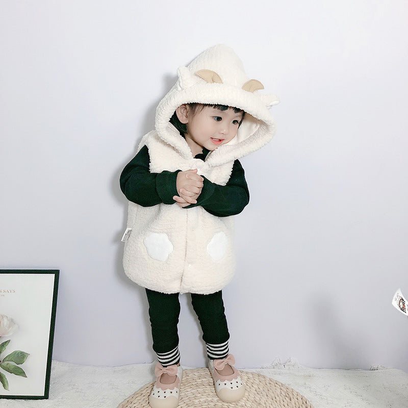 Children's Waistcoat Thickened Baby Girl Vest Waistcoat And Hooded Jacket To Keep Warm