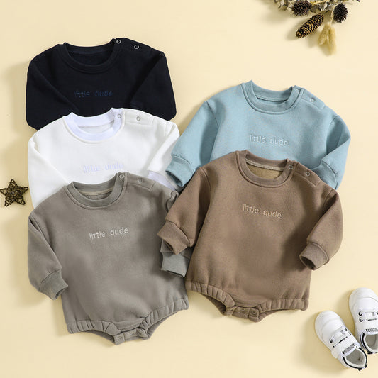 Infant Jumpsuit Solid Color Loose Long Sleeves Onesie