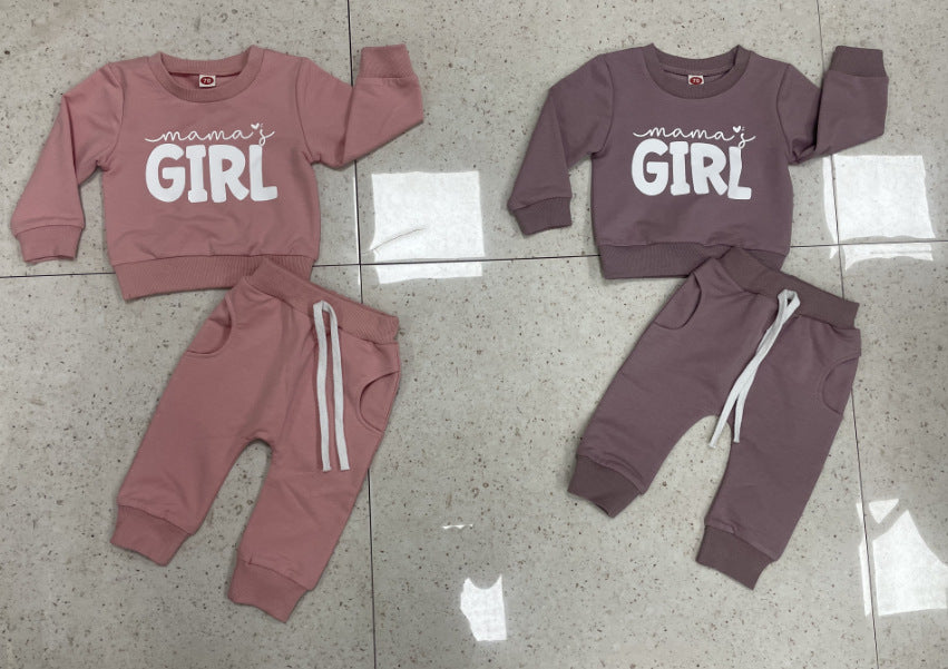 Letter Floral Print Long Sleeve Pullover Set