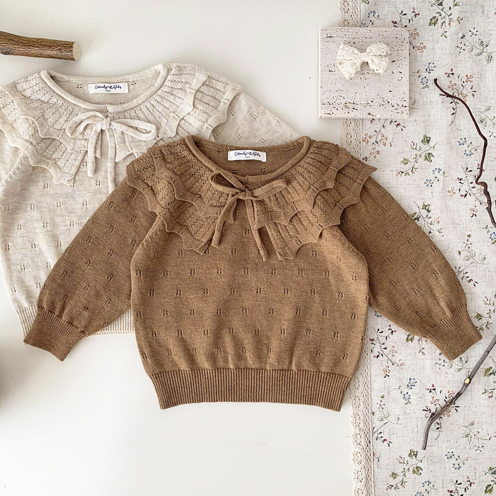 Baby Girls' Pullover Double-layer Ruffled Collar Sweater