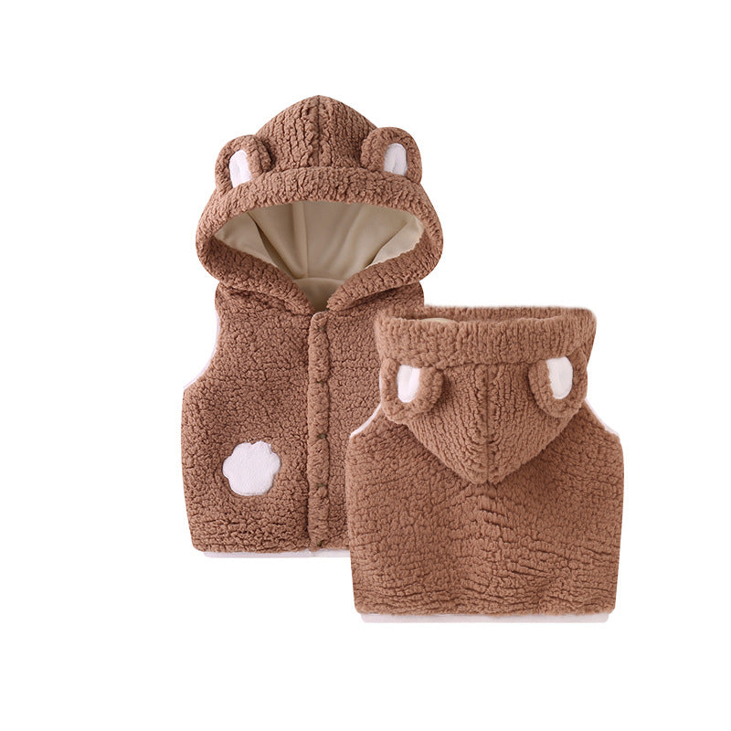 Children's Waistcoat Thickened Baby Girl Vest Waistcoat And Hooded Jacket To Keep Warm